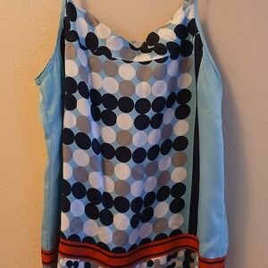 CAbi Size M Blue, Grey and Black Polka Dot Top